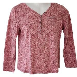 Ruff Hewn Floral Henley Long Sleeve Shirt Women's Small Casual Blend Cotton Top